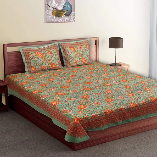 Orange_Cotton_Royal_Blossom_Empire_Double_Bedsheet_With_Pillow_Cover_108_X_108_Cm